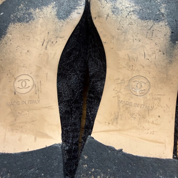 Chanel Black Lace Cap-Toe Ballet Flats- Sz 41 - Picture 6 of 9